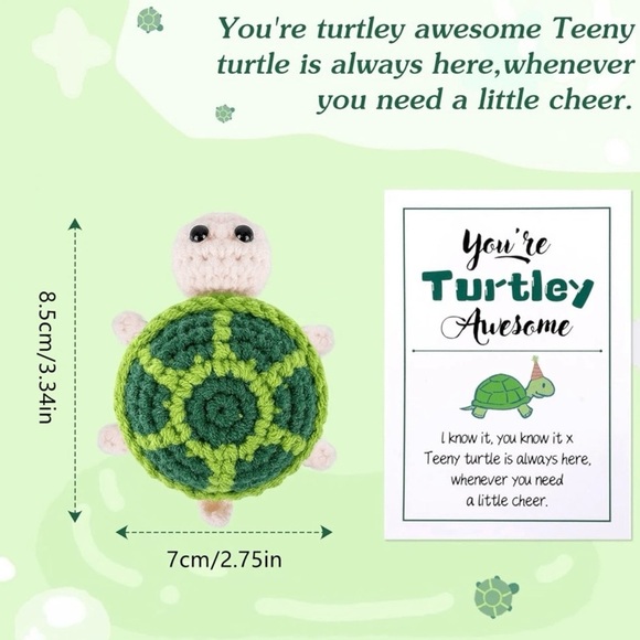 Handmade Crochet Emotional Support Turtle w/ “You’re Turtle-y Awesome” Card NEW - Picture 3 of 13